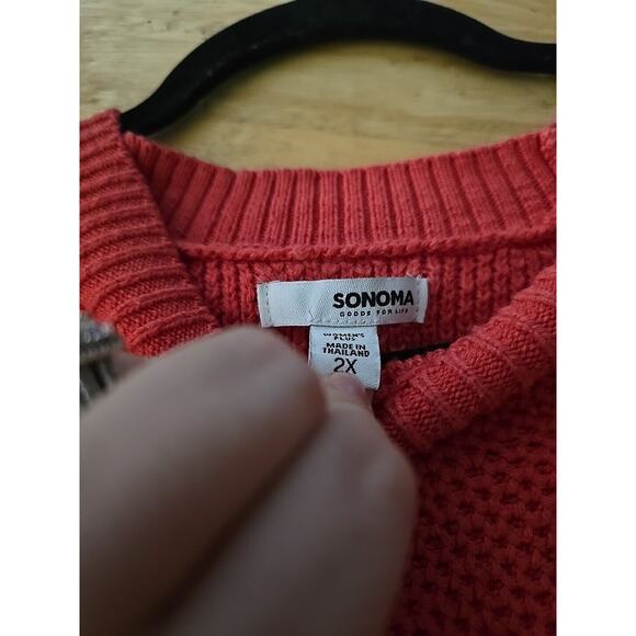 Sonoma Pink Open Knit Raglan Long Sleeve Pullover Sweater Womans Plus Size 2X - Picture 3 of 4